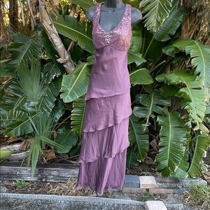Ignite evenings, ruffled sequin gown with matching cape